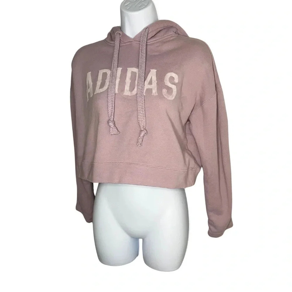Adidas Originals Cropped Hoodie Purple Velvet Logo Pullover Streetwear - Picture 9 of 10